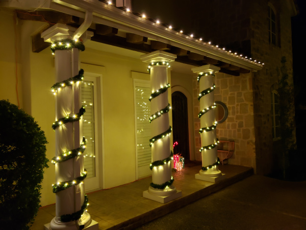 garland around porch columns 